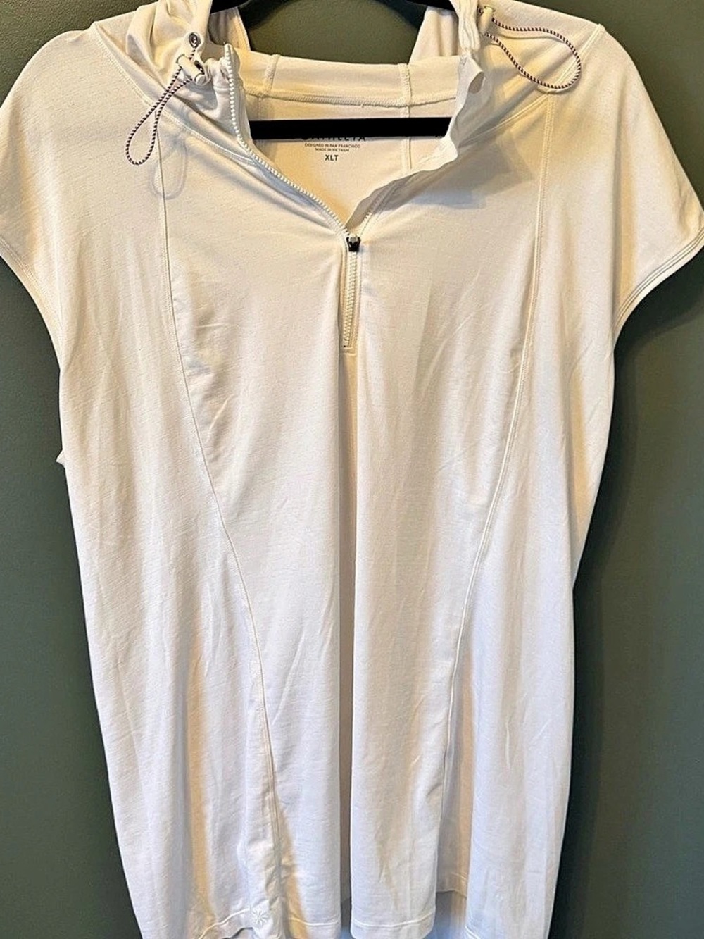 Athleta Cabana Tunic Hoodie White Hooded Half-Zip Top XL